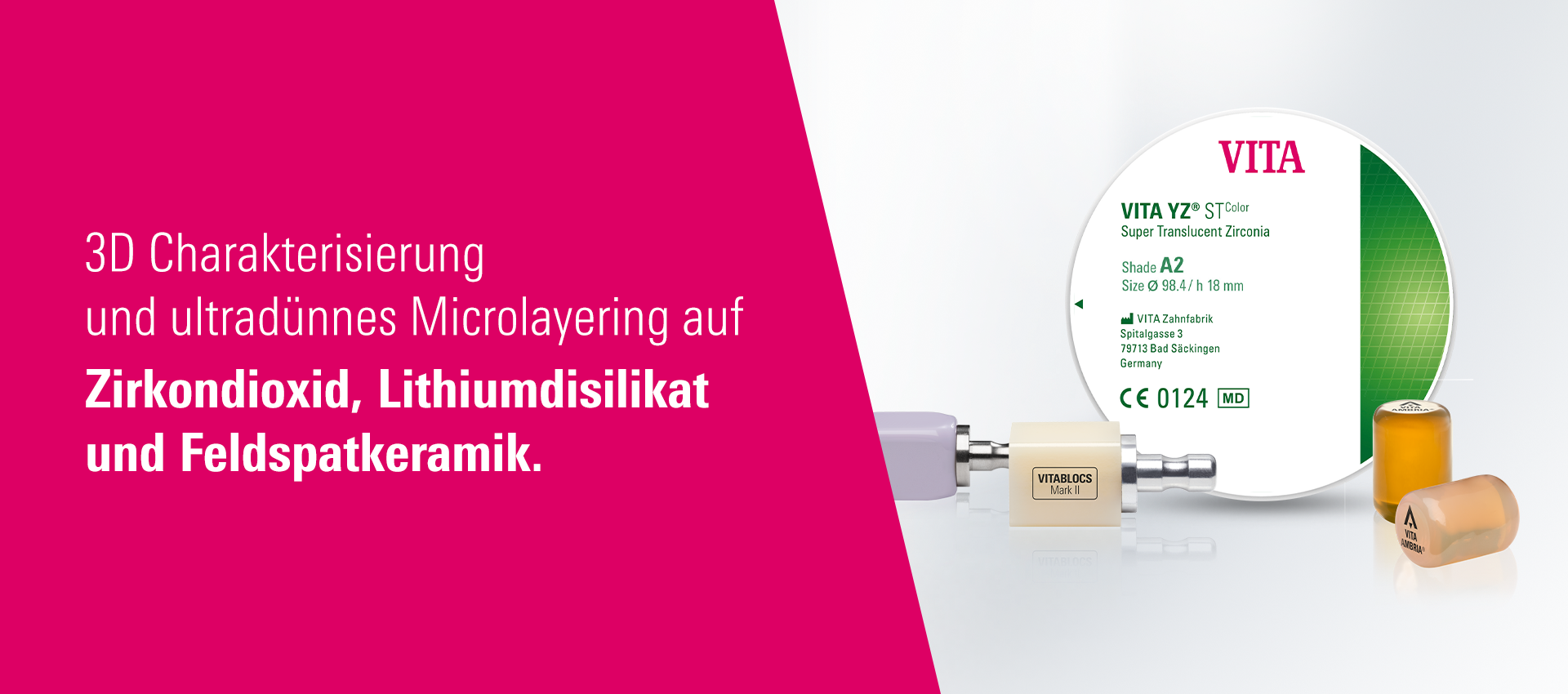 Microlayering auf Zirkonoxid, Lithiumdisilikat und Feldspatkeramik.