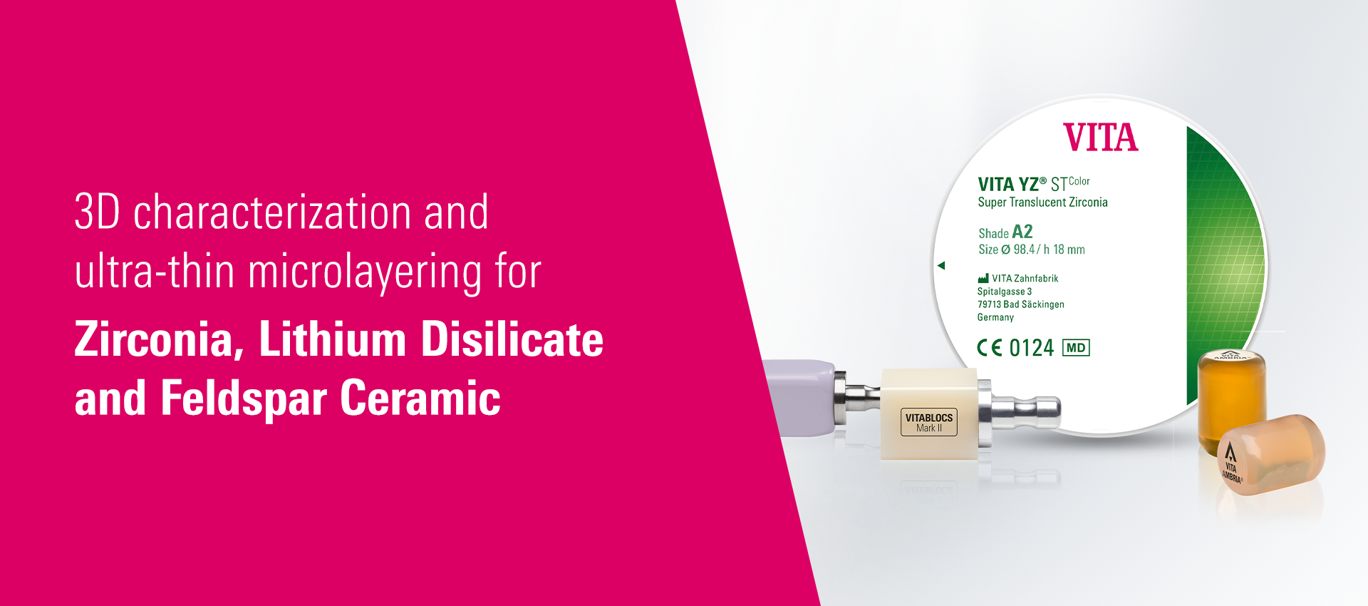 Microlayering on zirconium oxide, lithium disilicate and feldspar ceramic.